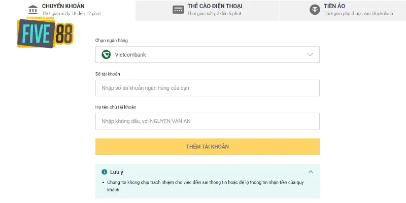 Với FIVE88 rút tiền chưa bao giờ đơn giản đến thế